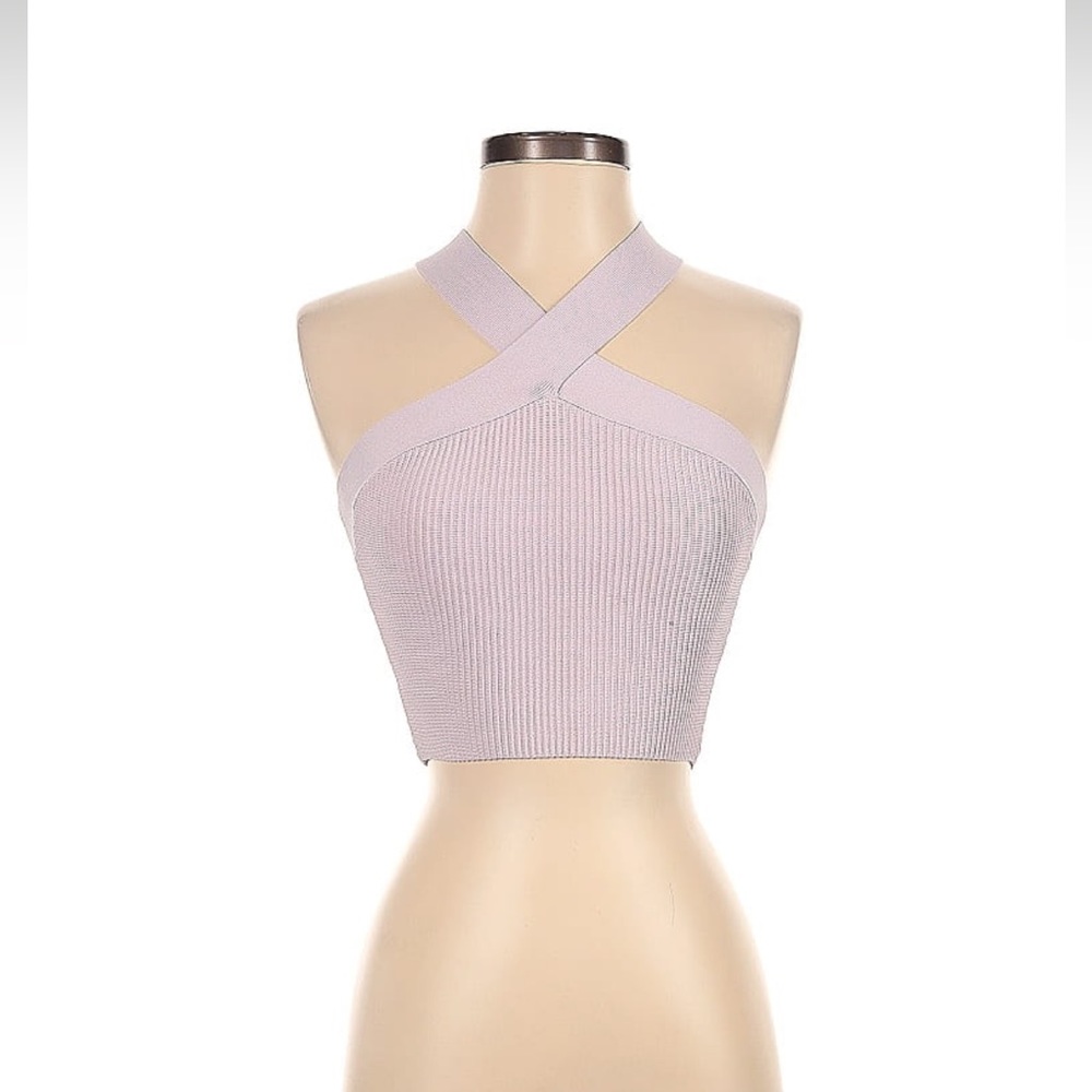 Aritzia Lavender Ribbed Crisscross Halter Crop Top